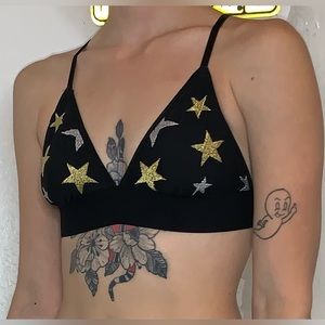 Victoria's Secret Pink Glitter Gold & Silver Star Print Bralette